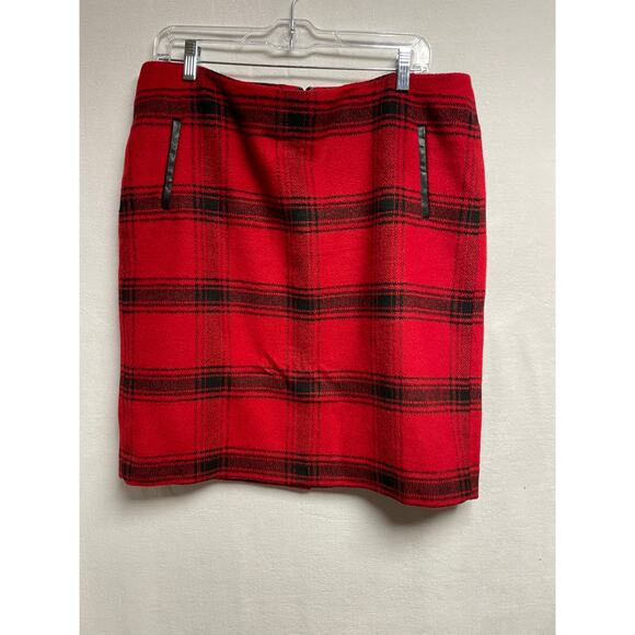 Talbots women’s wool skirt‎ red black plaid size 14 Petite lined - Picture 1 of 5